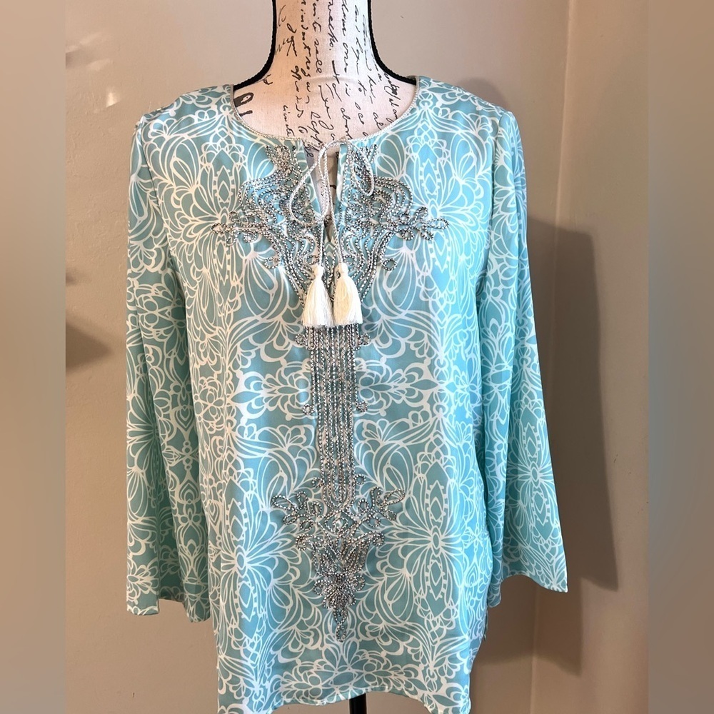 Chico's Light Blue Embellished Blouse
